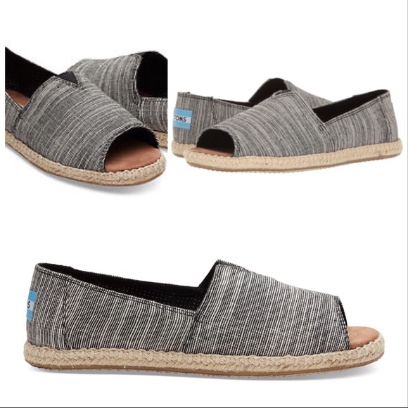 Toms Shoes - Brand New TOMS Microstripe Open Toe Flats